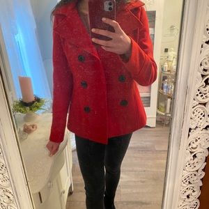 Red pea coat